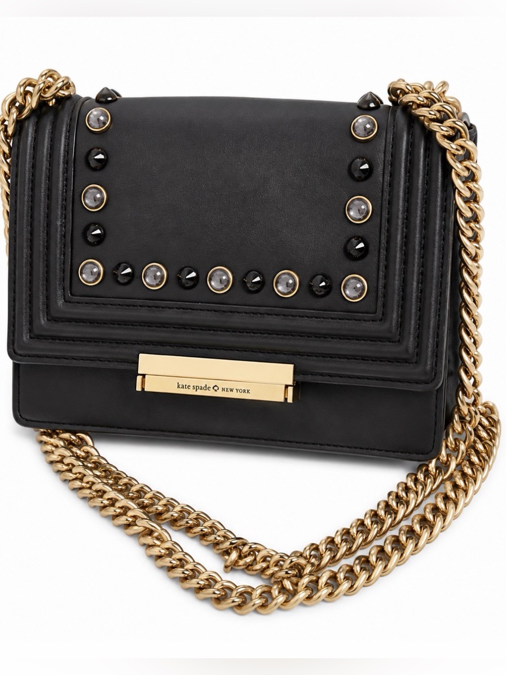 kate spade ♠️ Reese Black Leather Chain Studded Crossbody